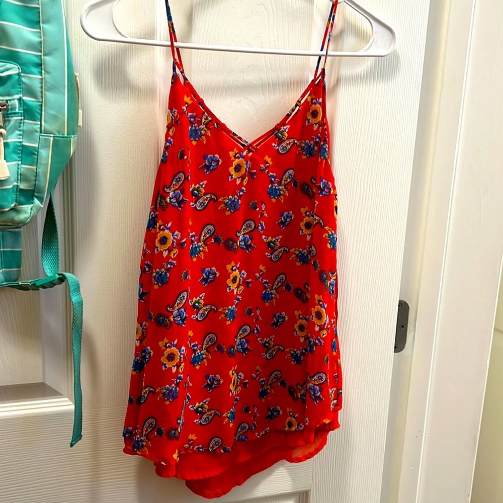 Red Floral Strappy Blouse